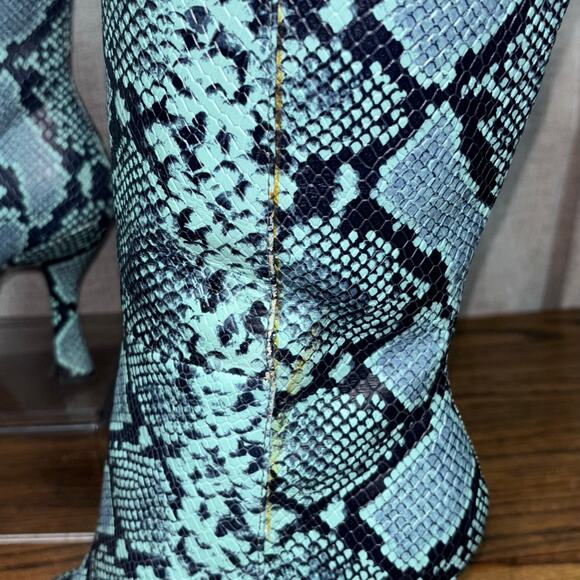 Gianni Bini Turquoise Python Print Genuine Leather Knee High Boots Size 7 N - Picture 4 of 8